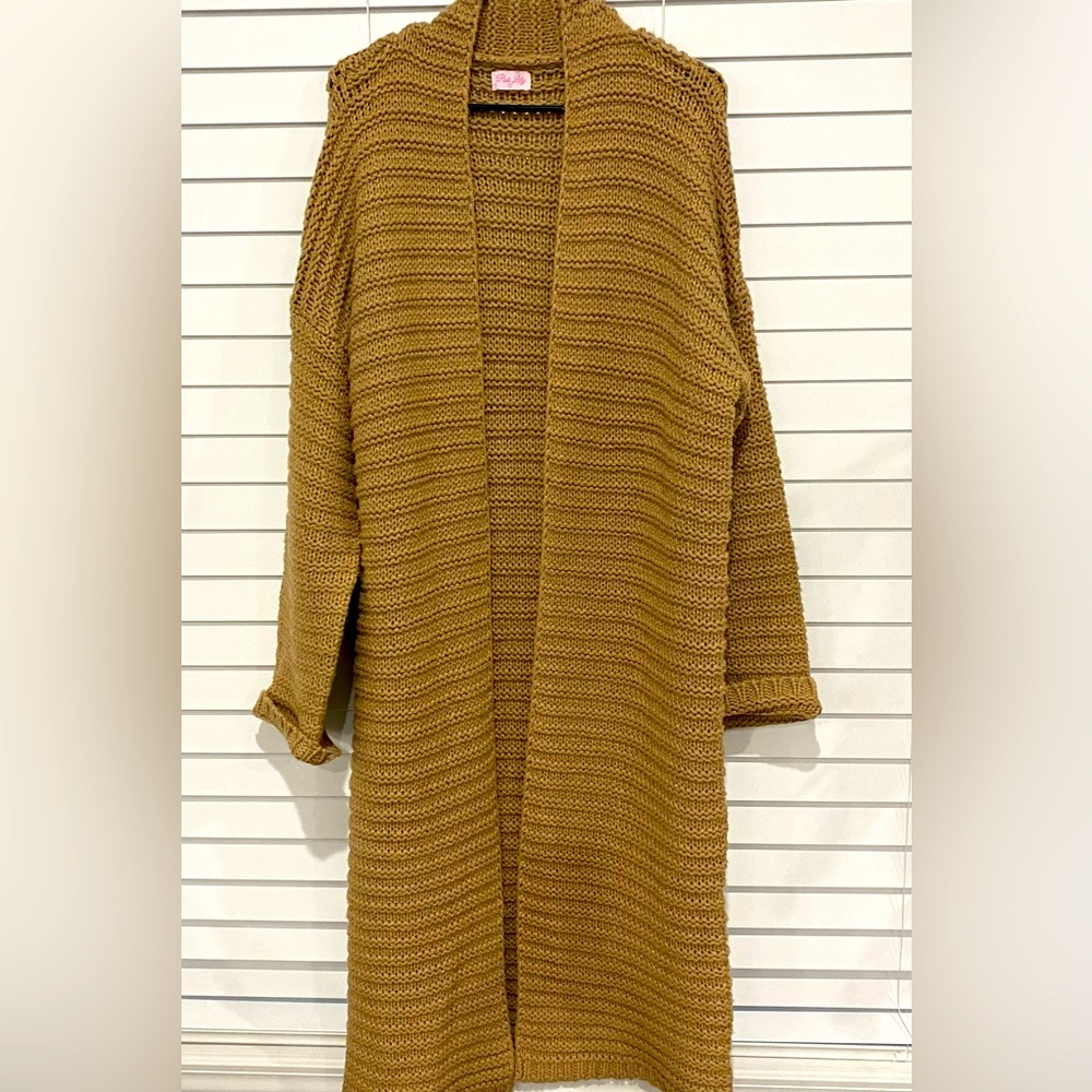 Boutique Pink Lily Tan Cable Knit Polyester Open Front Warm Cardigan Sweater XL
